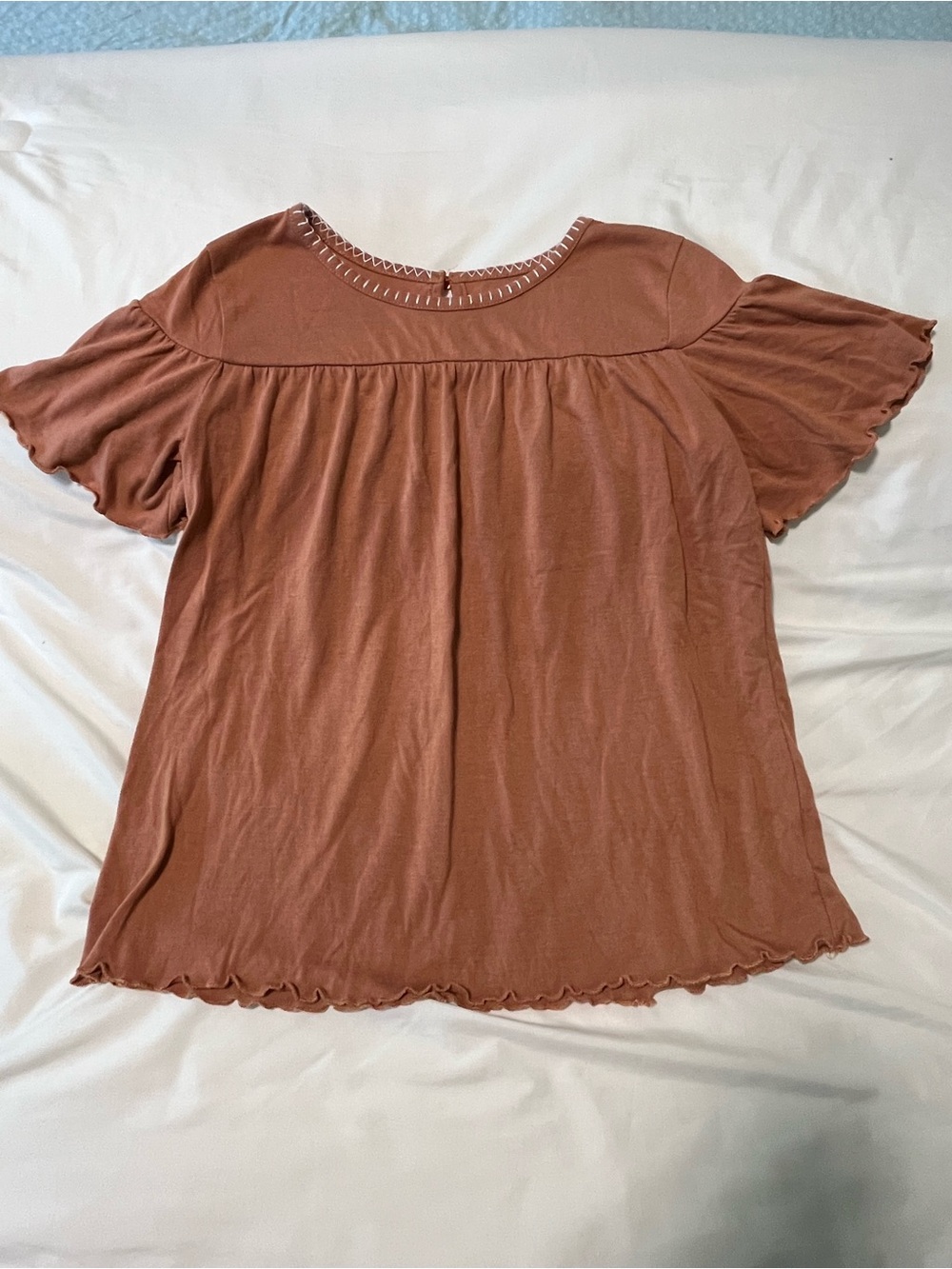 art class Short Sleeve Ruffle Tunic - Rust Size XL